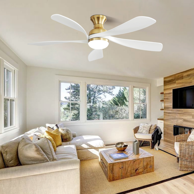 52 Inch Decorative Low Profile 5 Blades Wood Ceiling Fan With Light KBS-52K073