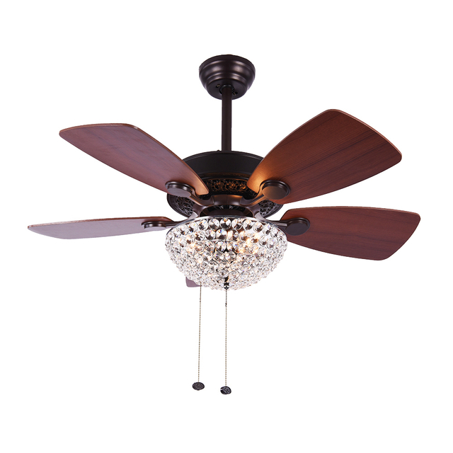 36 Inch Luxury Crystal Modern Ceiling Fan With Led Light And 5 Wood Blades Remote Control Decoration Ceiling Fan Lamp