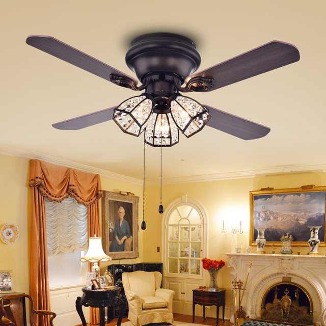 42 Inch Ceiling Mounted Fan Light E26/E27 Bulb Reversible Blade Pull Chain Ceiling Fan with Light Bulb