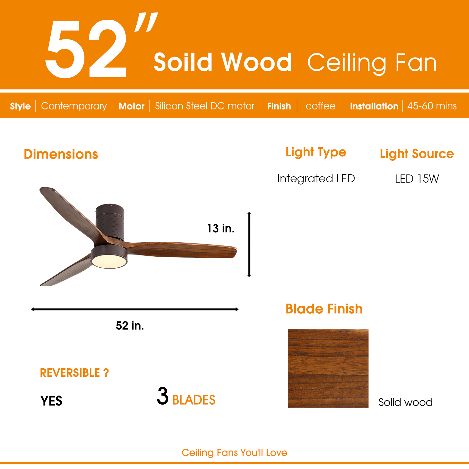 Modern Interiors 52 Inch Ceiling Fans with Versatil