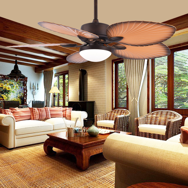 52 Inch Most Popular Seaside Hotel 5 ABS Palm Leaf Decorative Ceiling Fan With LED Light