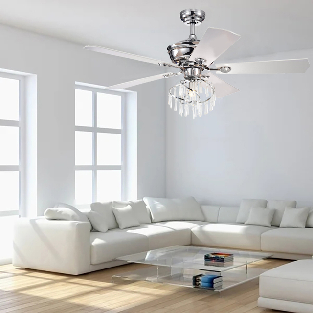 52 Inch LED Crystal Shine Silver Decorative Ceiling Fan With Light