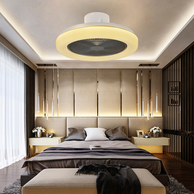 Modern Bedroom Low Profile Flush Mount Ceiling Fan With Light