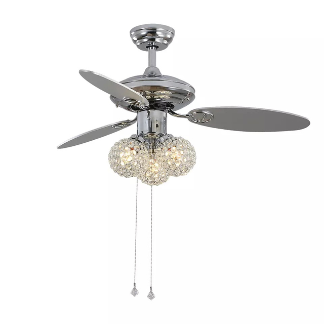 42 Inch Fancy Crystal Lamp Retractable Ceiling Fan With Light