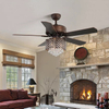 52 Inch Crystal Bedroom Remote Control Ceiling Fan With Chandelier