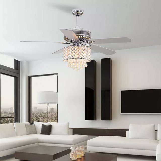 52 Inch Indoor Decorative Crystal Chandelier Ceiling Fan With Lamp