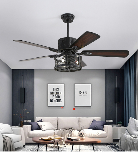 52 Inch Cage Remote Control Decorative Ceiling Fan With Light