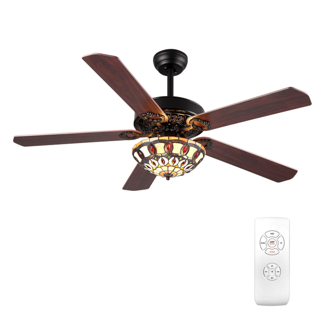 52 Inch European Style Home Appliances Celling Fan Decorative Tiffany Lamp Electric Ceiling Fan With Light