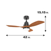 42 Inch Wood Remote Control Led Ceiling Fan With Bright Light