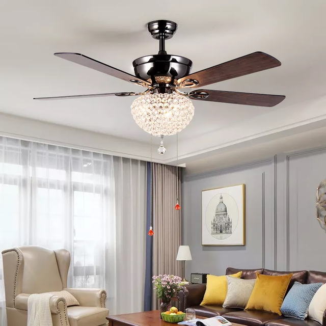 52 Inch Customized Crystal Lamp Pull Chain Control Ceiling Fan