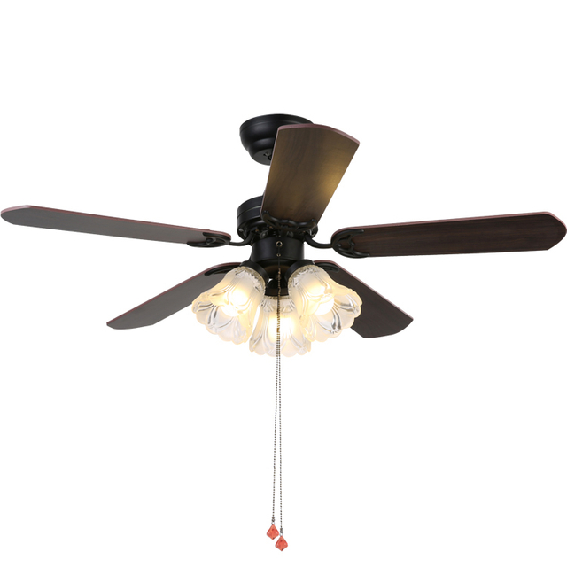 36 Inch Luxury Design Dining Room Copper Motor Fan 5 Iron Blades Ceiling Fan Led Light