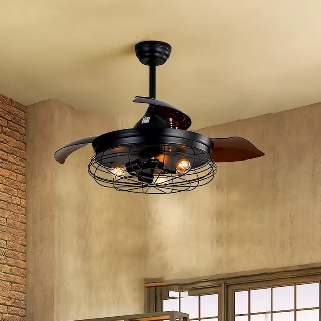 42 Inch Invisible Black Smart Retractable Ceiling Fan