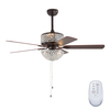 52 Inch Crystal Ceiling Fan Remote Control 5 Blades 3 Color Full Copper Wire Mute Motor Ceiling Fan Chandelier