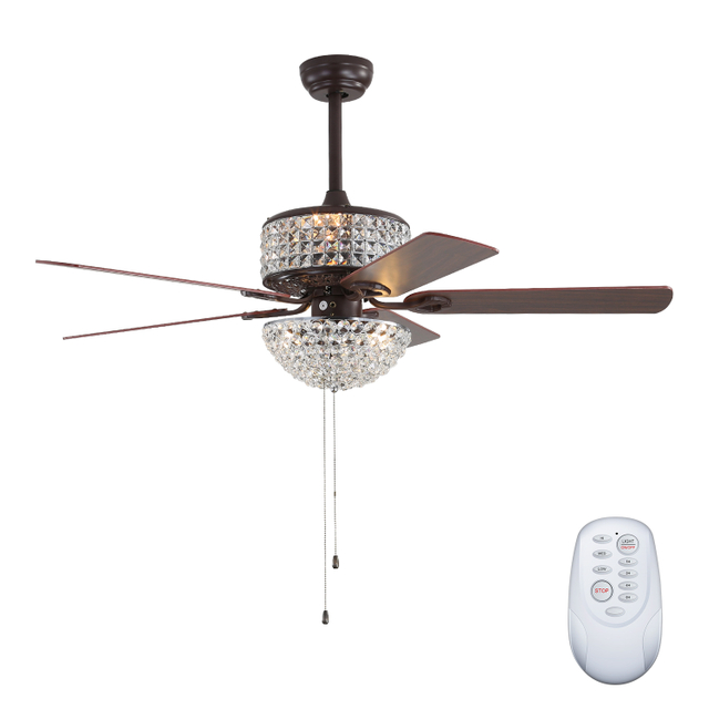 52 Inch Crystal Ceiling Fan Remote Control 5 Blades 3 Color Full Copper Wire Mute Motor Ceiling Fan Chandelier