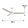 52 Inch Indoor Low Noise Modern Dimmable Remote Control 3 Blades Led Ceiling Fan With Light