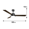 52 Inch Indoor Low Profile Modern Ceiling Fan With Light And Remote KBS-52K028