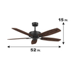 Remote Controlled 52 Inch 3 Blade Ceiling Fan Without Light