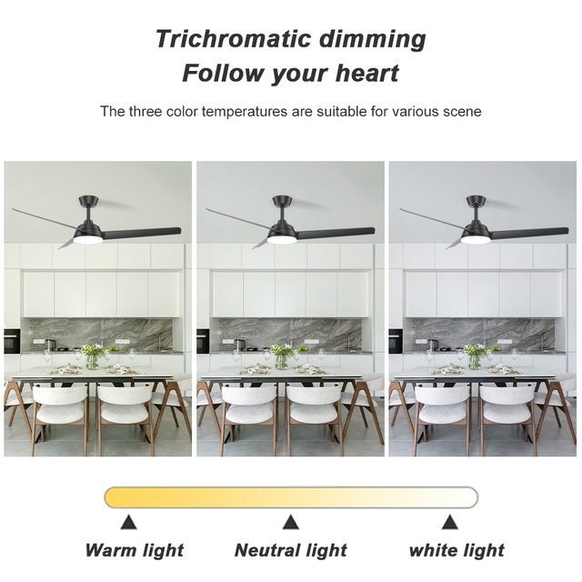 Modern Decorative Indoor 3 Blade Remote Control LED Ceiling Fan With Light KBS-52K152