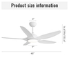 48 Inch 5 Blades Smart Ceiling Fan Energy Saving Indoor Lighting LED Ceiling Fan With Light KBS-48K022