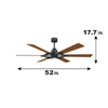 52 Inch 6 Blade Large Industrial Ceiling Fan Morden Minimalist Bldc Ceiling Fan With Light And Remote Control KBS-52K186